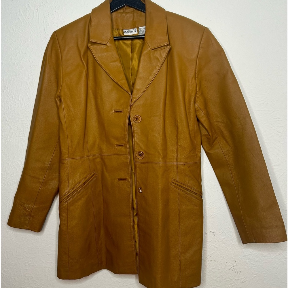 Newport News Styleworks 100% Leather Jacket Size 8 Medium Vintage Brown Tan